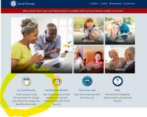 Social Security Administration website showing where to click to get to the social security calculator 